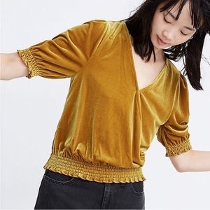 Madewell Velvet Smocked Crossover Top - XXS